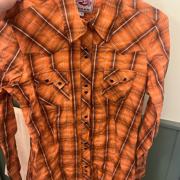 Roper Orange Plaid Western Shirt - Picture 3 of 15